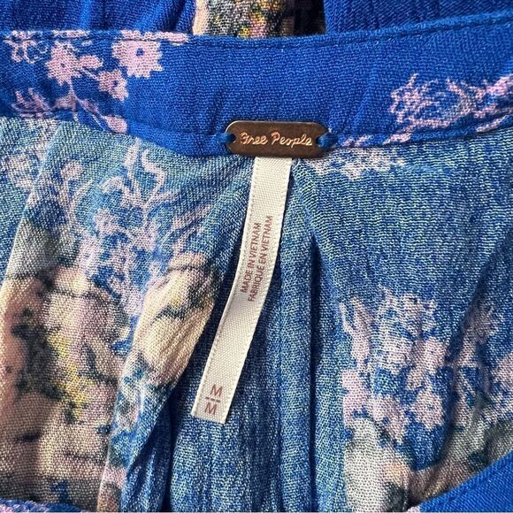 Free People Snap Out Of It Blue Floral Cutout Flowy Mini Dress - Picture 10 of 13